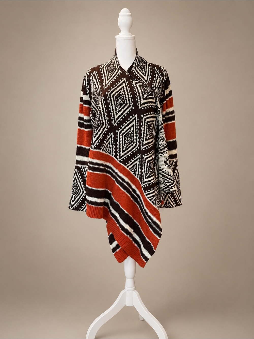 Knox Rose Open-Front Geometric Waterfall Wrap Cardigan - Size Medium